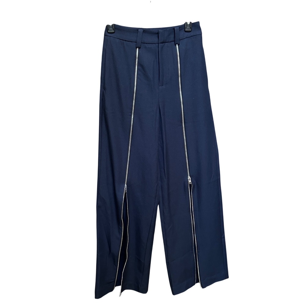 Commense Wide Leg Pants XS Navy Blue Double Front Zipper Leg Trousers - Picture 2 of 8